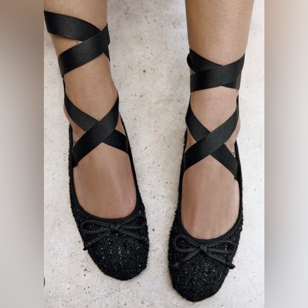Zara tweed ballet flats with laces.